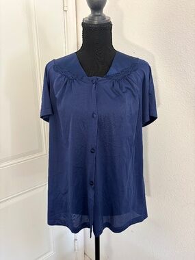 Vintage Navy Blue Vanity Fair Silk Sleep Shirt